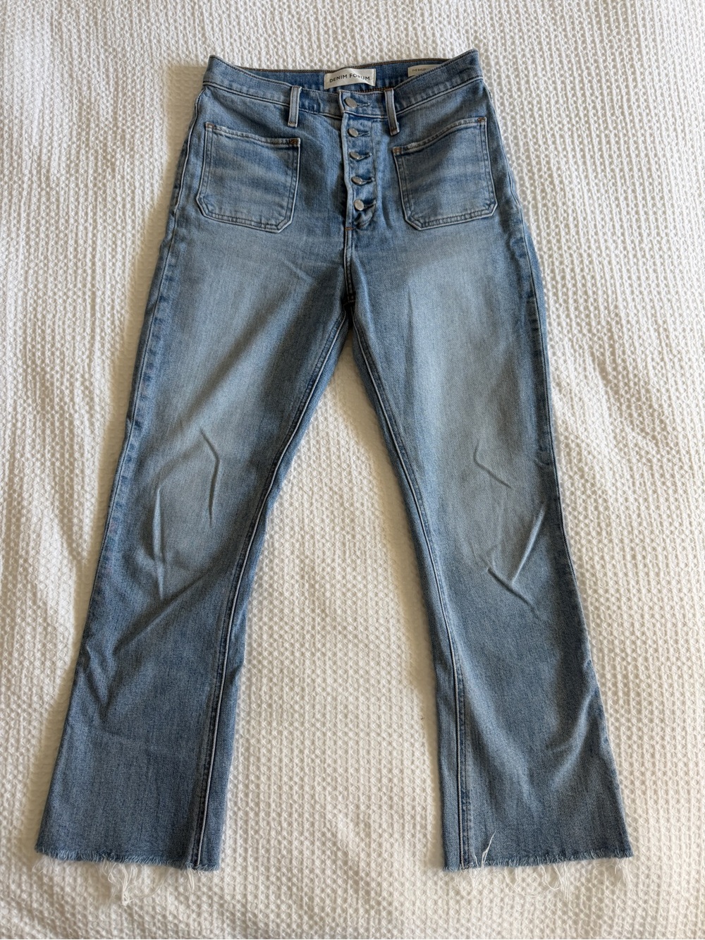 Denim Forum Light Blue High-Rise Crop Flare Jeans